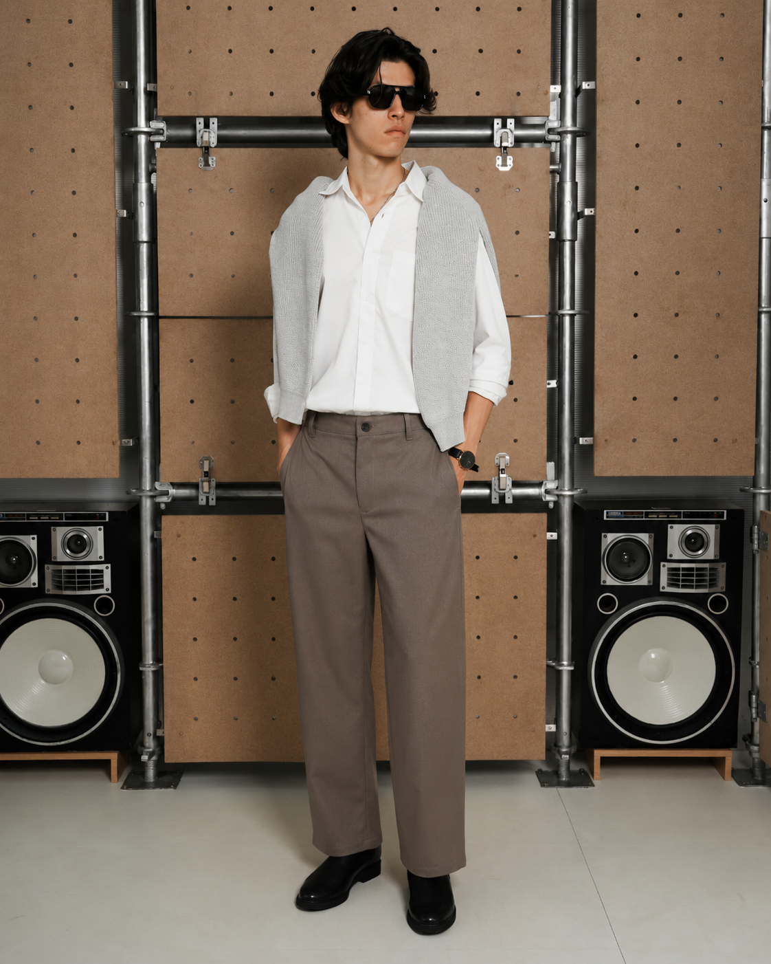 Heavy Twill Straight Pants - Brown
