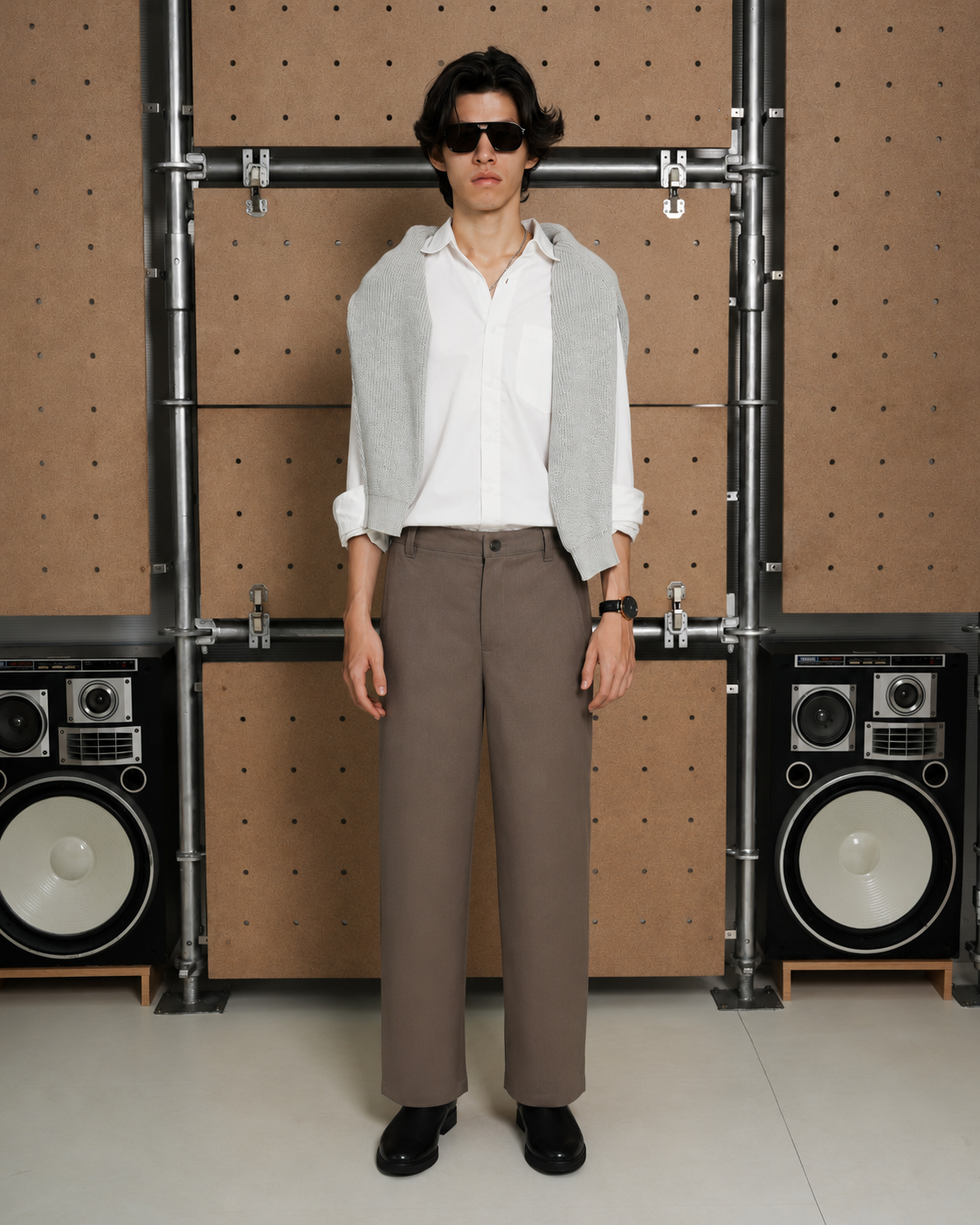 Heavy Twill Straight Pants - Brown