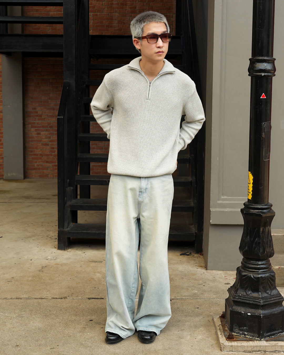 Cotton Rich Half Zip Knitwear - Gray