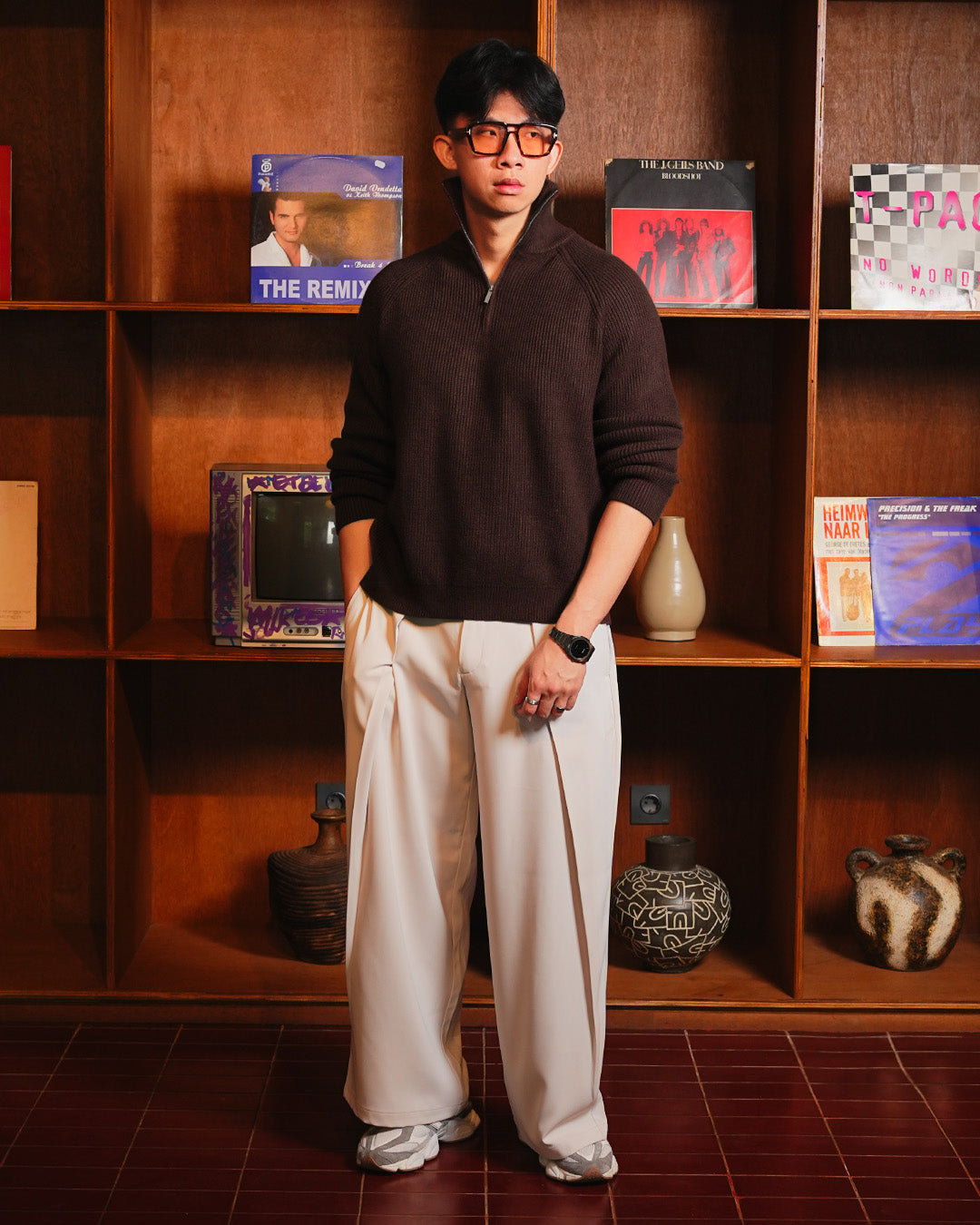 Minimal Knitwear Half Zip - Coffee