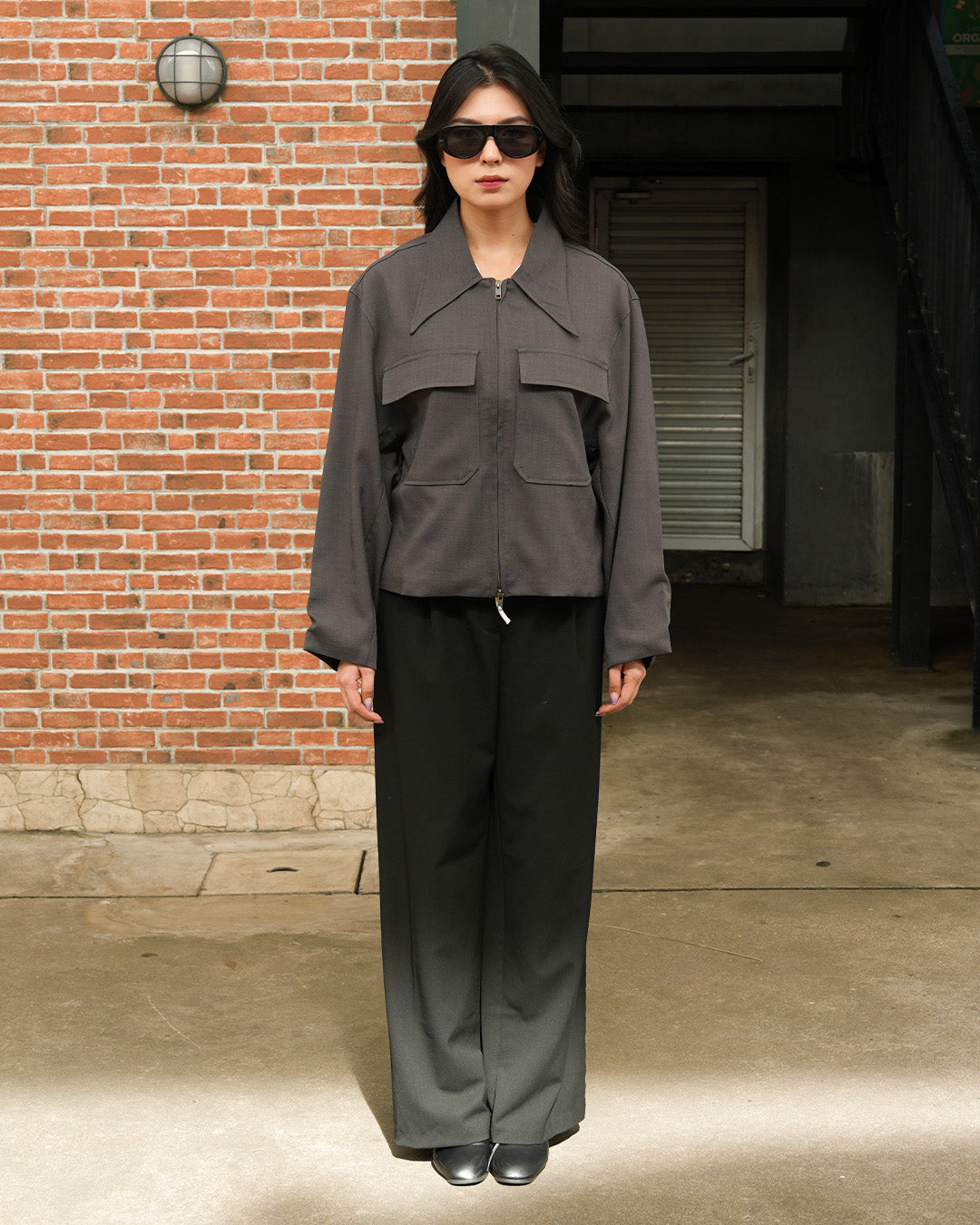Korean Crop Jacket - Gray