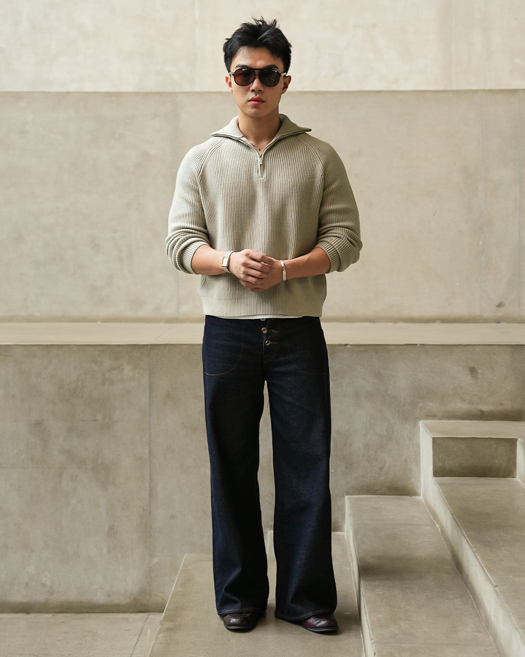 Minimal Knitwear Half Zip - Gray
