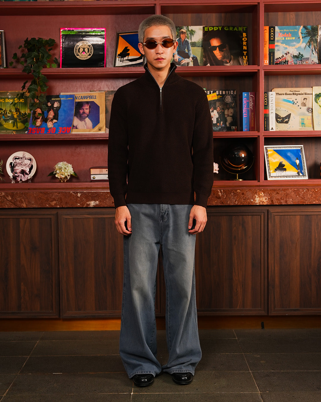 Cotton Rich Half Zip Knitwear - Coffee