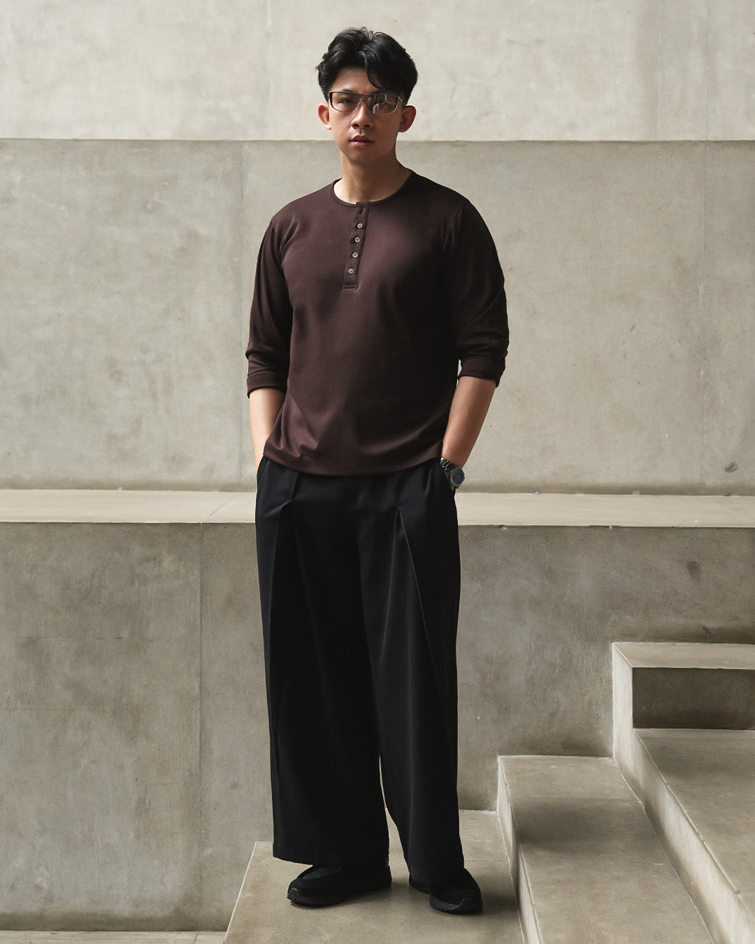 Henley Shirt BreezeWear 2.0 - 3/4 Sleeve - Brown