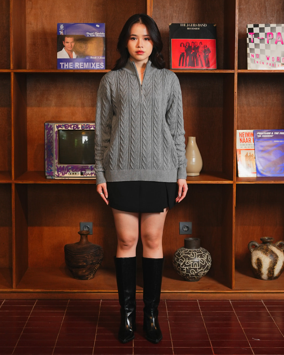Weave Half Zip Knitwear - Gray