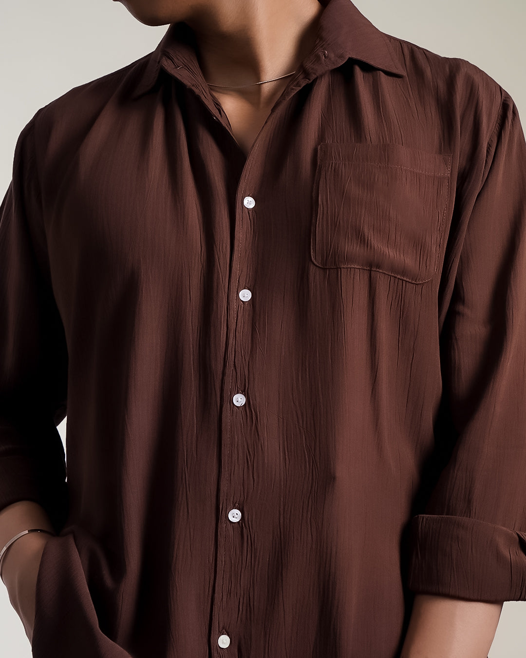 Crinkle Rayon Shirt - Coffee