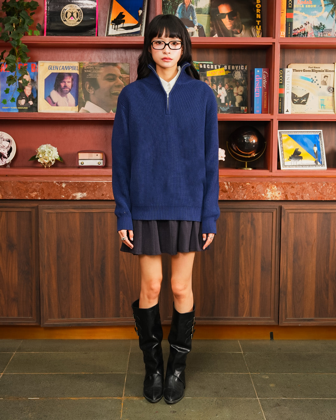 Cotton Rich Half Zip Knitwear - Navy
