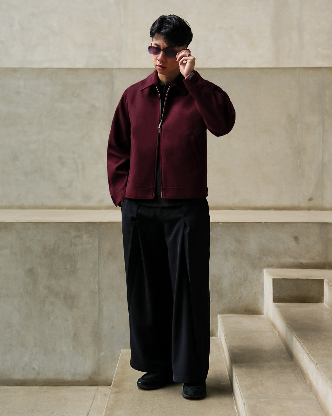 Wool Fiber Jacket - Maroon