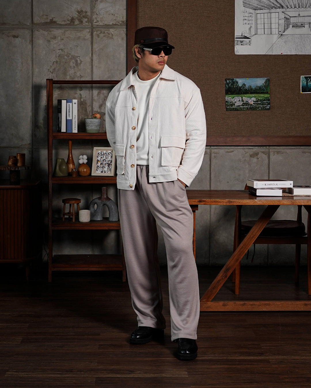 Corduroy Work Jacket Button - Offwhite