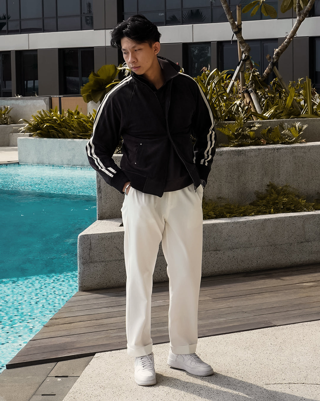 Suede Stripes Jacket w/ Button - Black