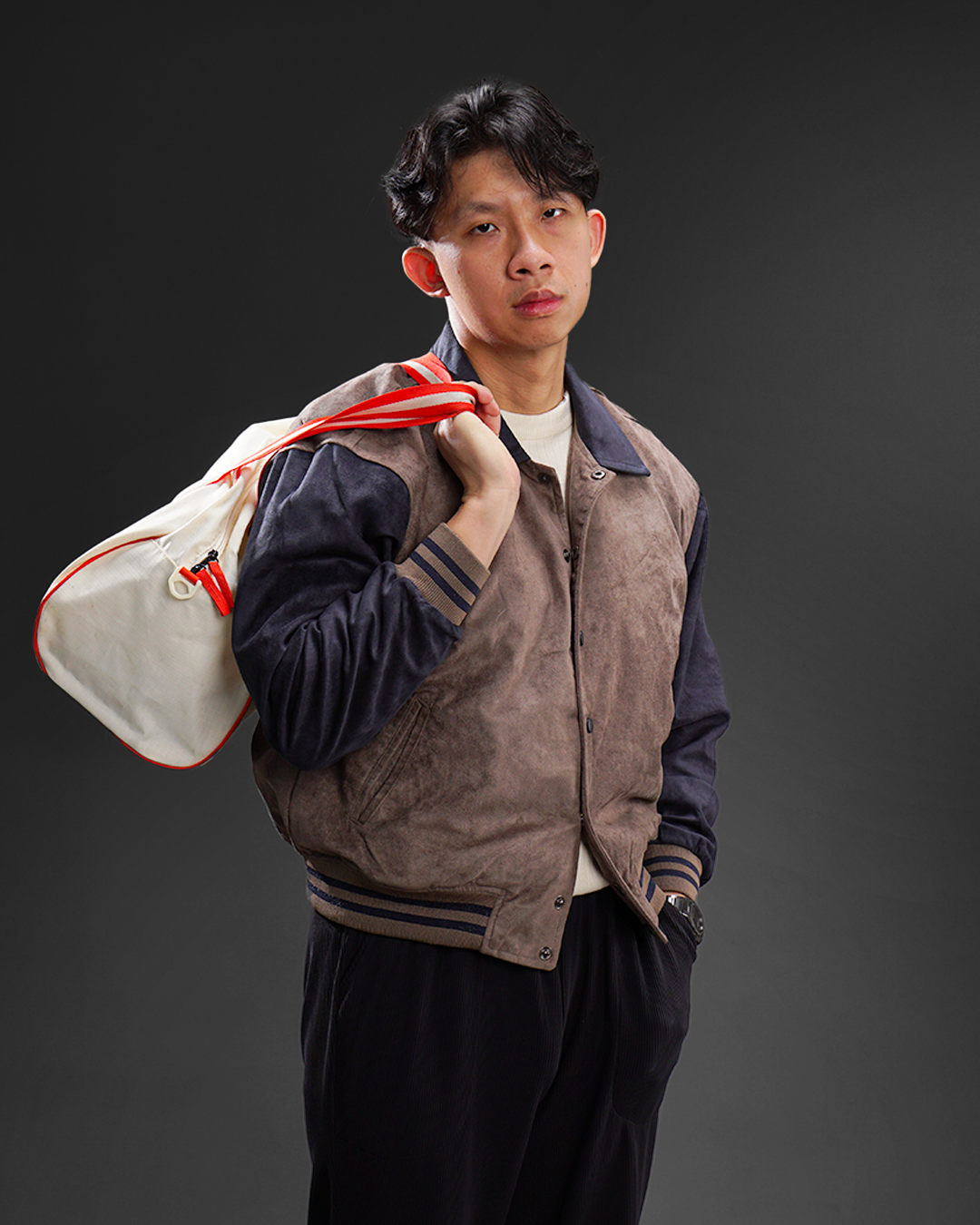 Two Tone Active Boxy Varsity Suede Jacket