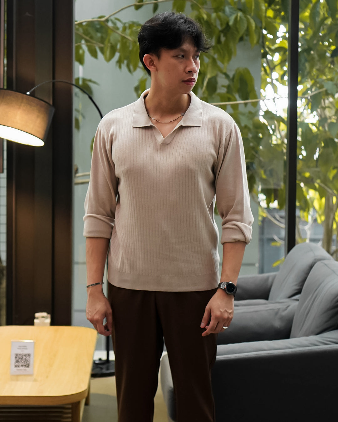 Polo Knitwear Ribbed Longsleeve - Oyster Gray