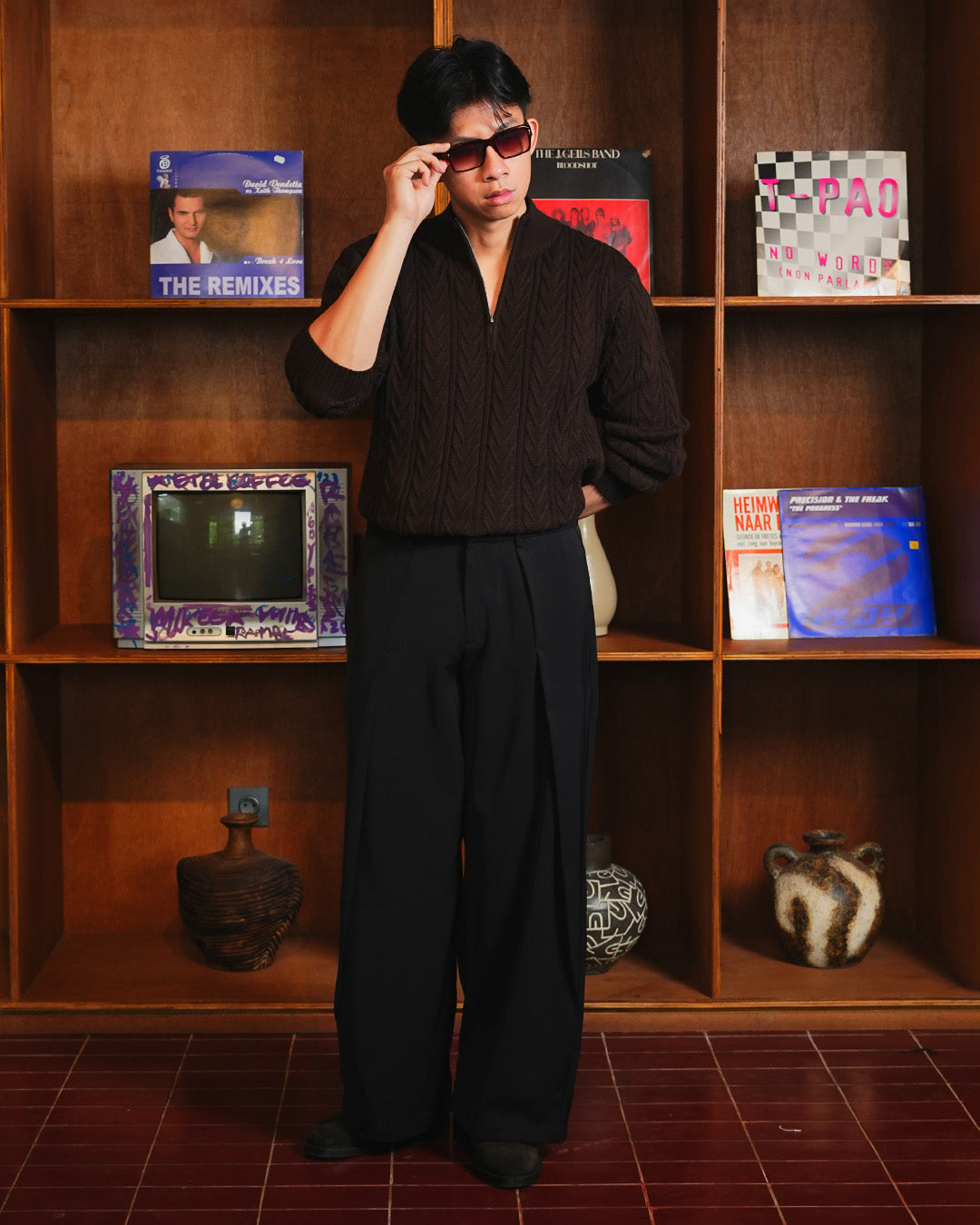 Weave Half Zip Knitwear - Coffee