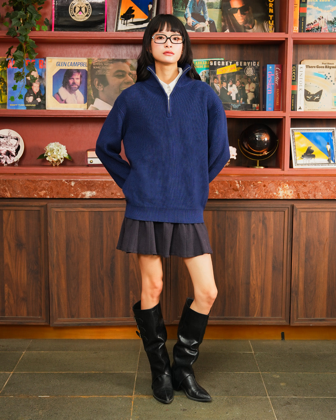 Cotton Rich Half Zip Knitwear - Navy