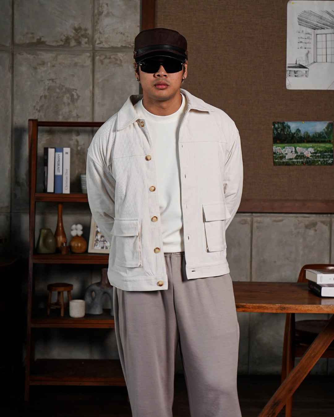 Corduroy Work Jacket Button - Offwhite