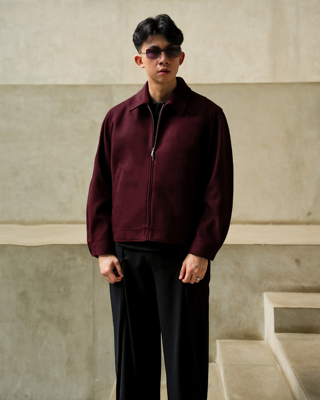 Wool Fiber Jacket - Maroon