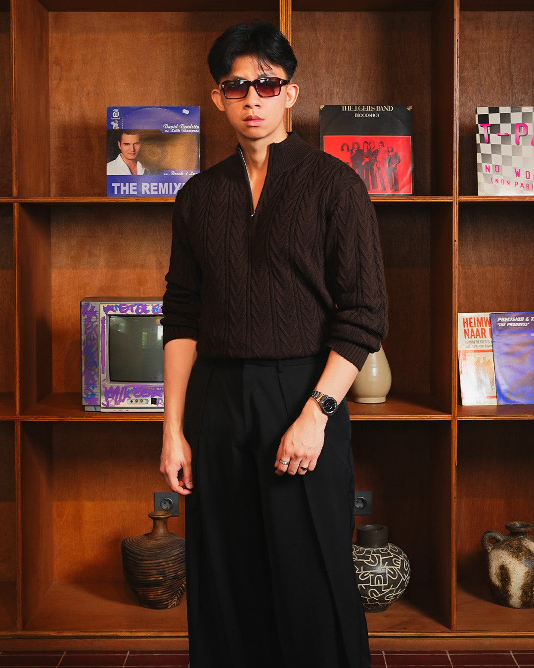 Weave Half Zip Knitwear - Coffee