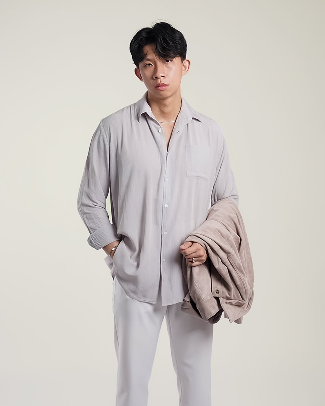 Crinkle Rayon Shirt - Gray
