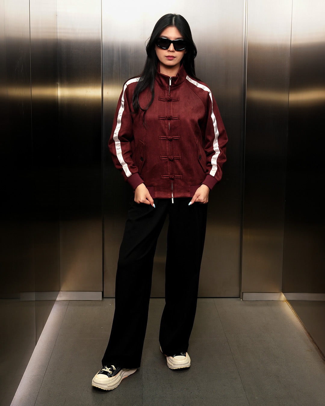 Chongsam Suede Jacket - Maroon
