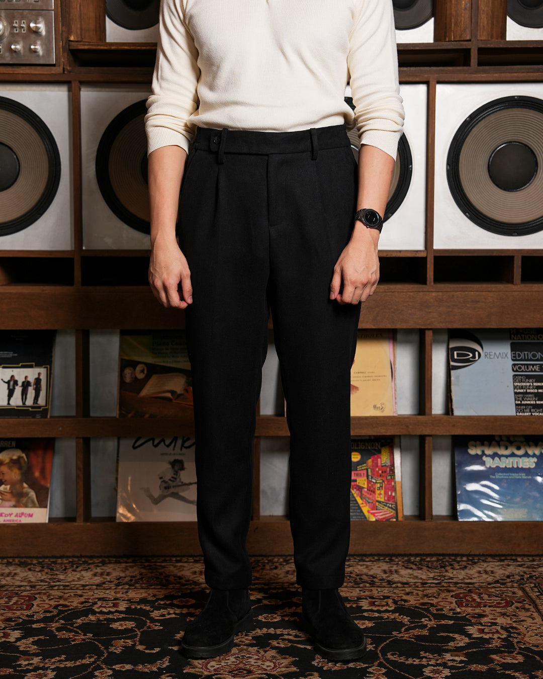 Wool Trouser Pants Sim Fit - Black