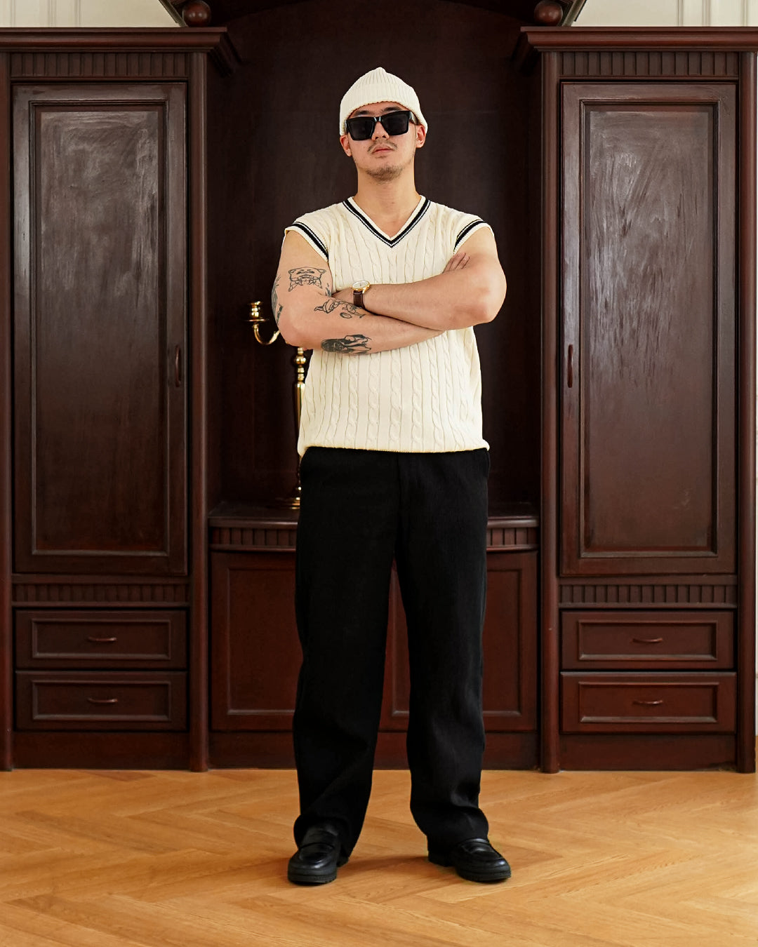 Cable Knot Vest Knitwear - Offwhite Black