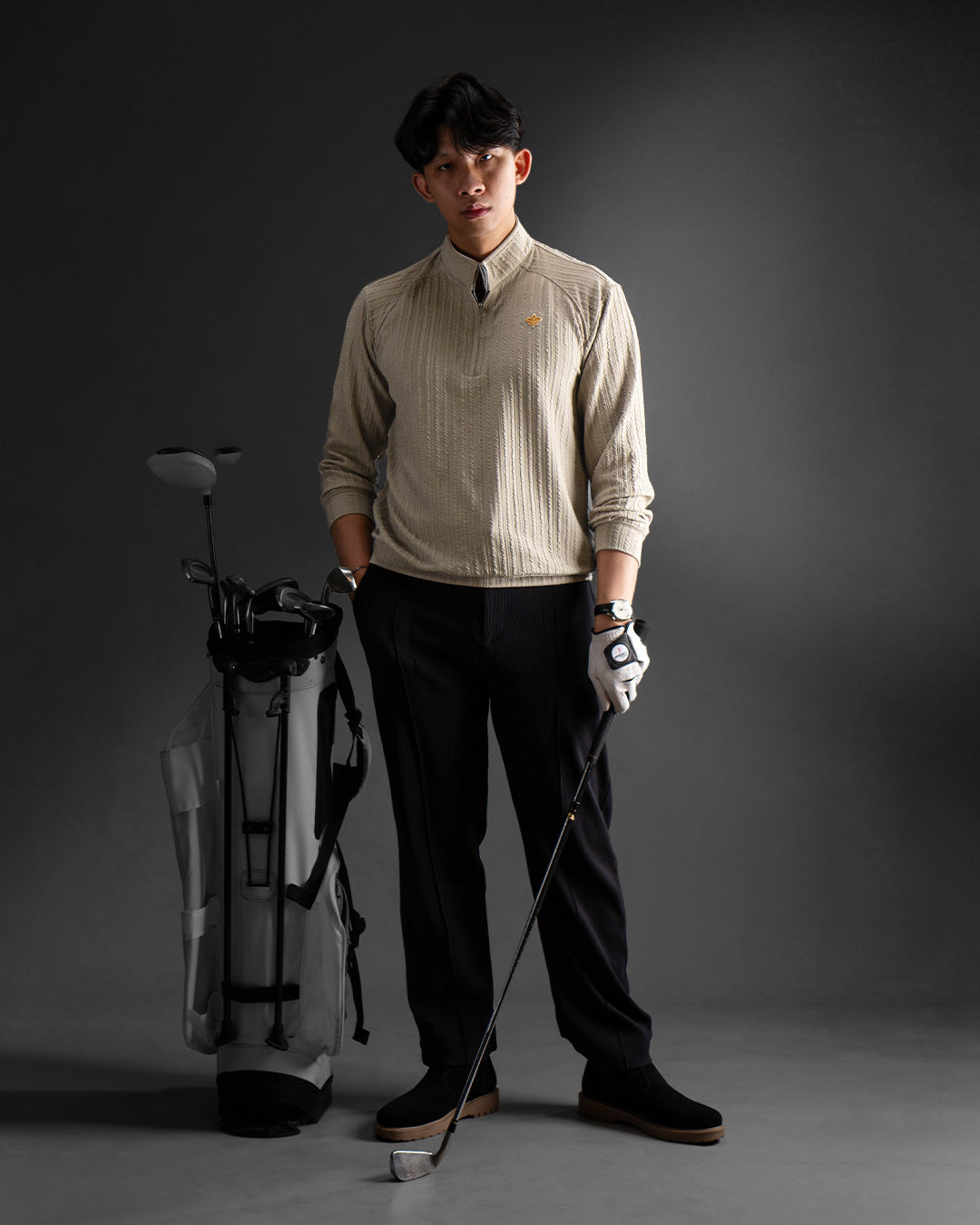 Pull Over Half Zip Knit - Beige