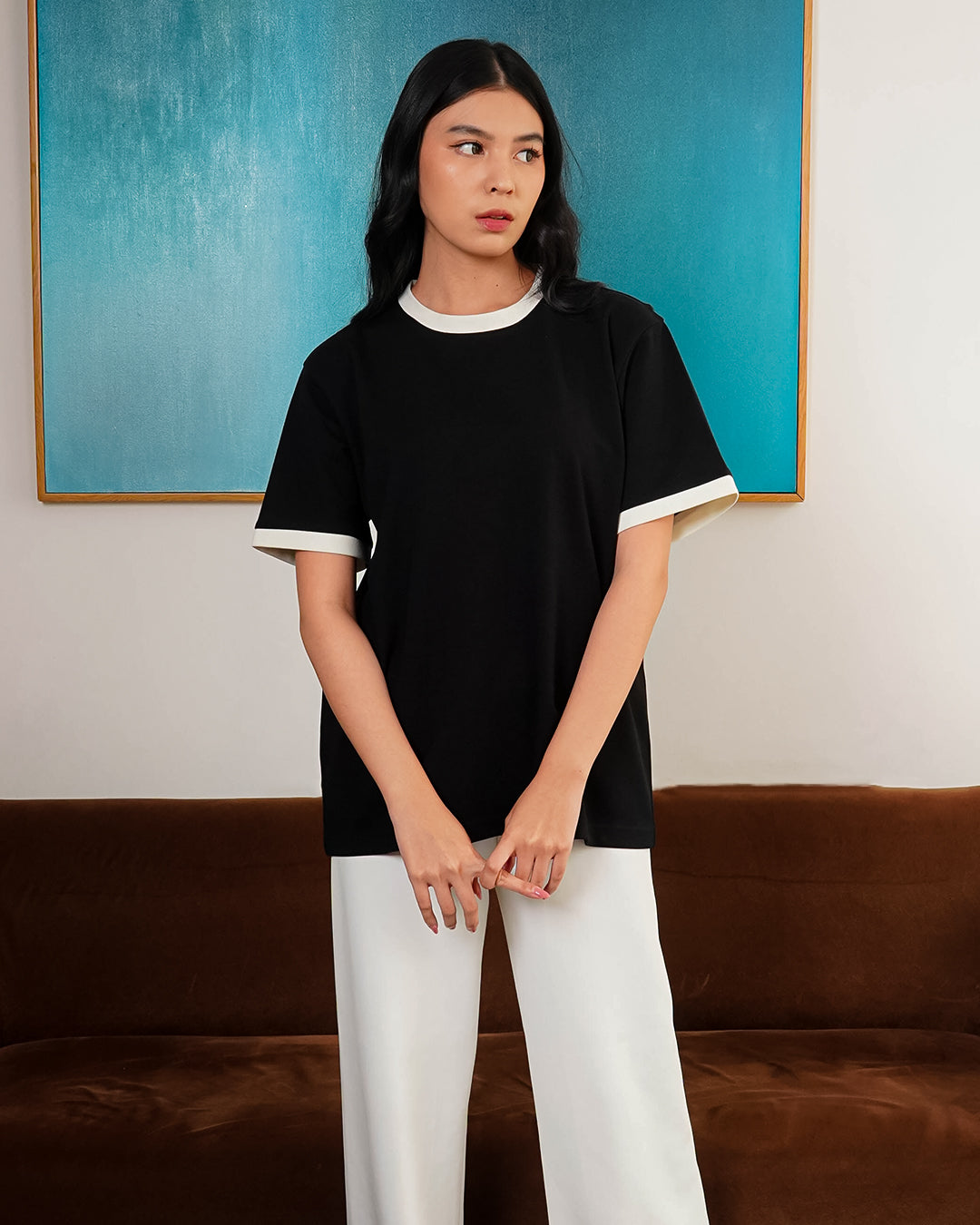 Oversize Two Tone Tees Shirt Breeze - Black