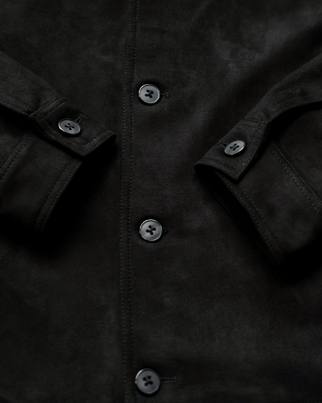 Minimal Button Suede Jacket - Black
