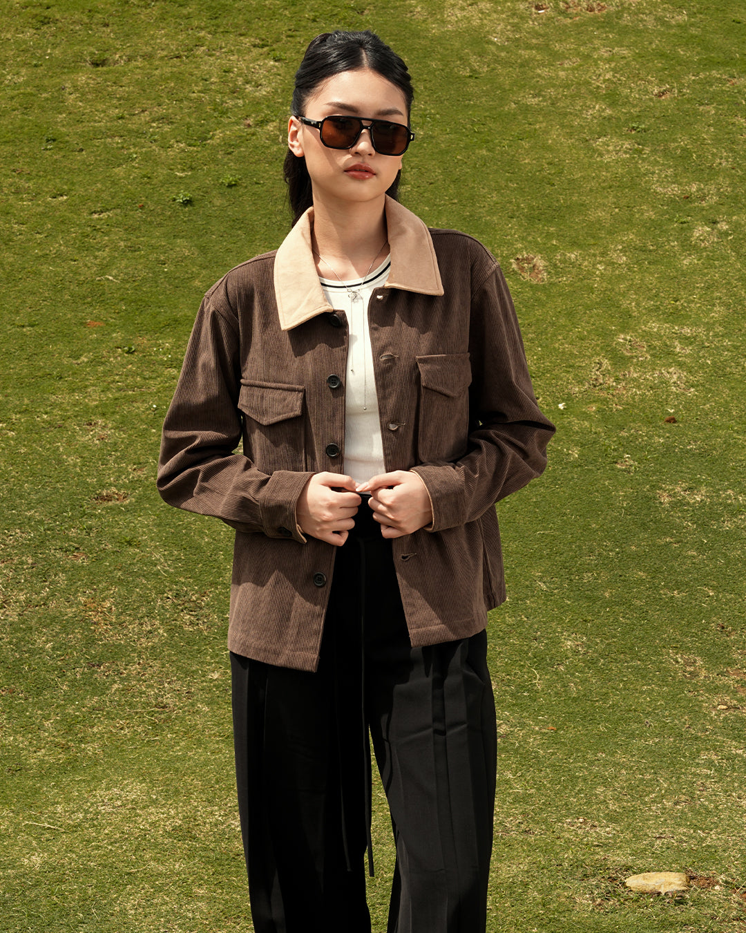 Essentials Corduroy Button Work Jacket - Coffee