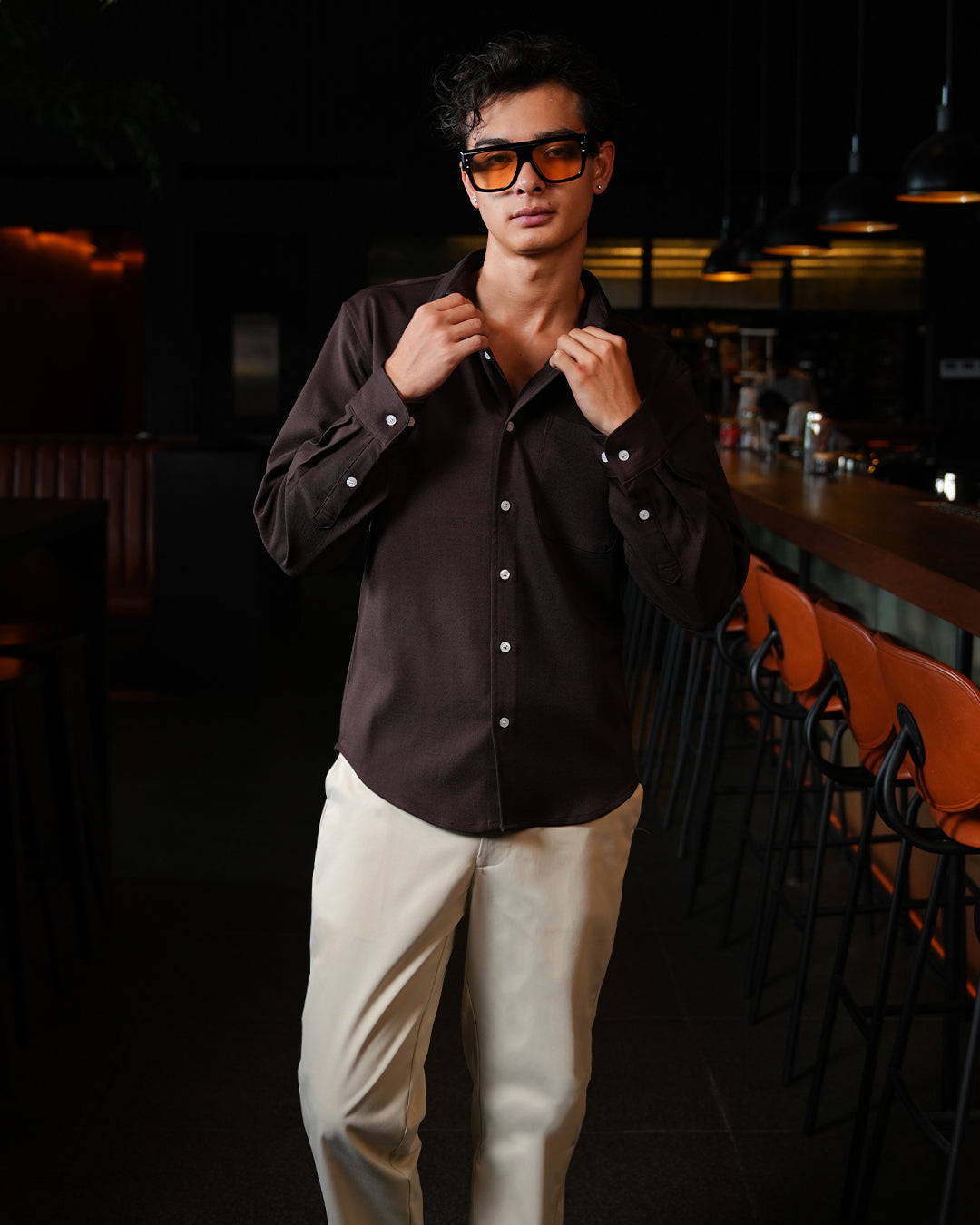 Twill Texture Shirt - Coffee
