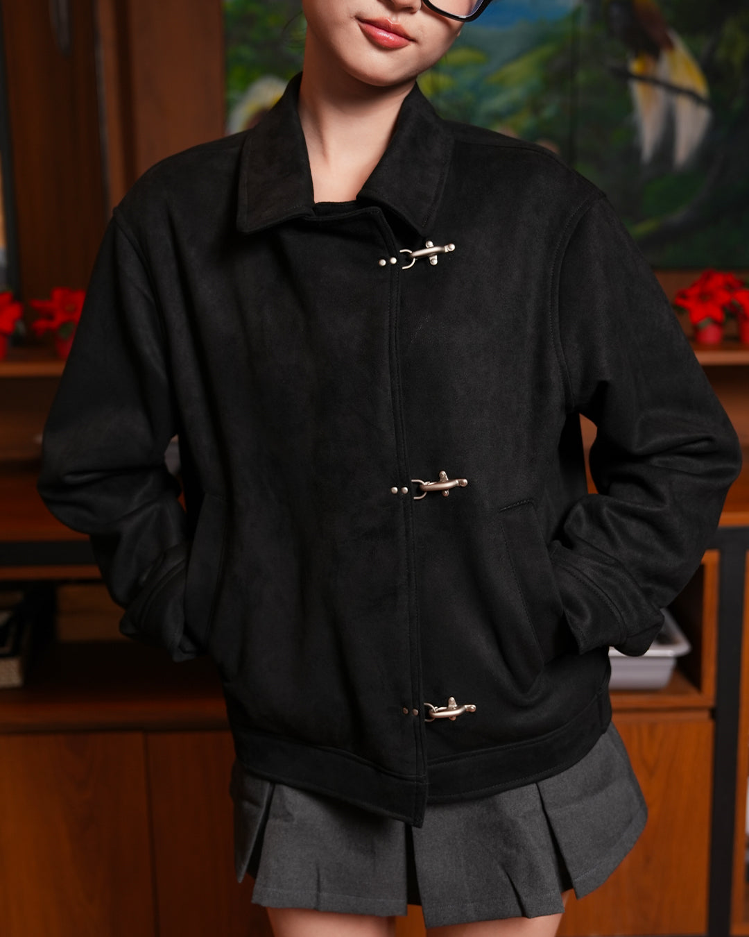 Moisur Suede Clasp Jacket - Black