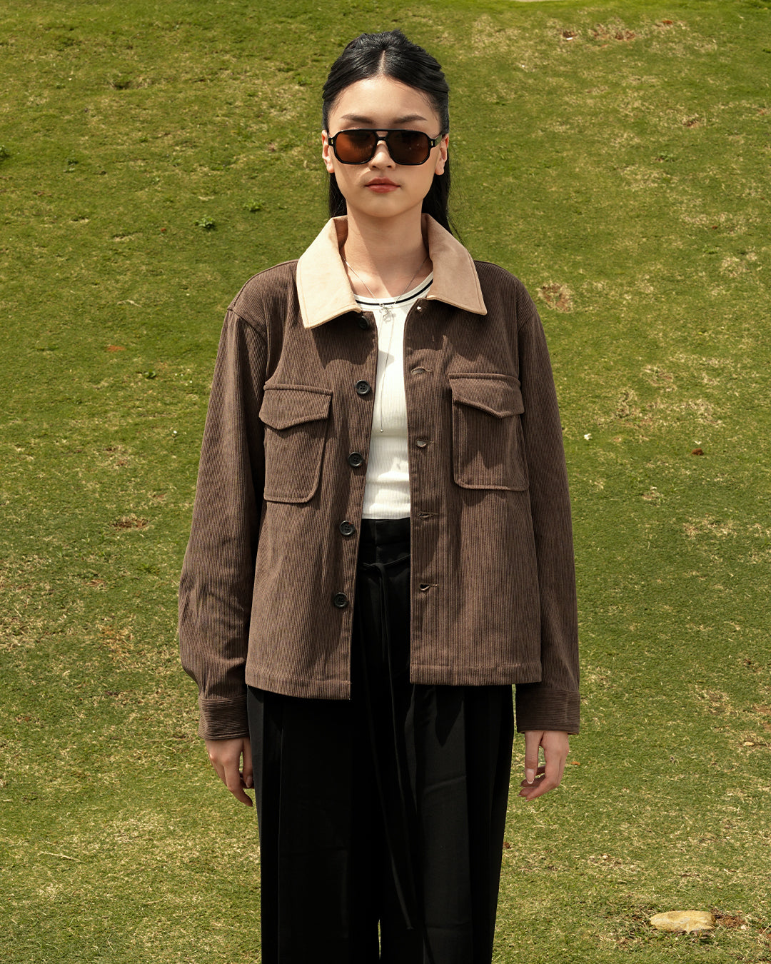 Essentials Corduroy Button Work Jacket - Coffee