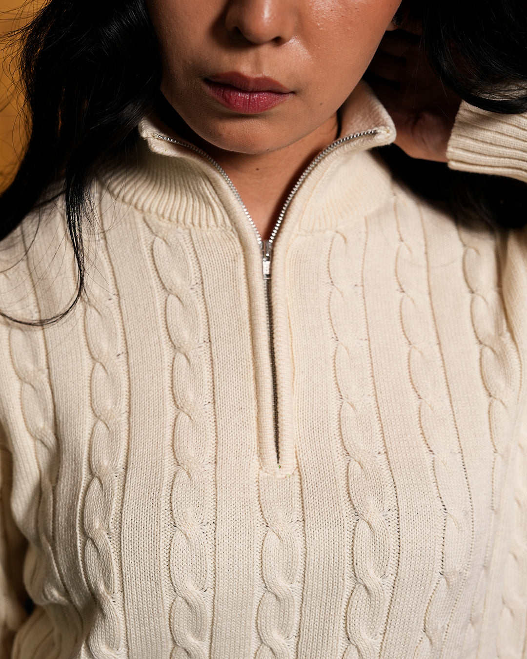 Cable-Knit Cotton GG Half-Zip Sweater - Offwhite