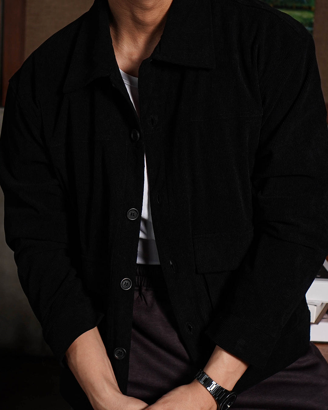 Corduroy Work Jacket Button - Black