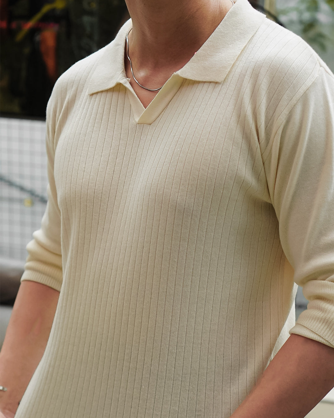 Polo Knitwear Ribbed Longsleeve - Offwhite