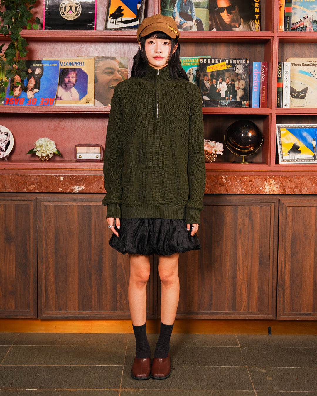 Cotton Rich Half Zip Knitwea - Army
