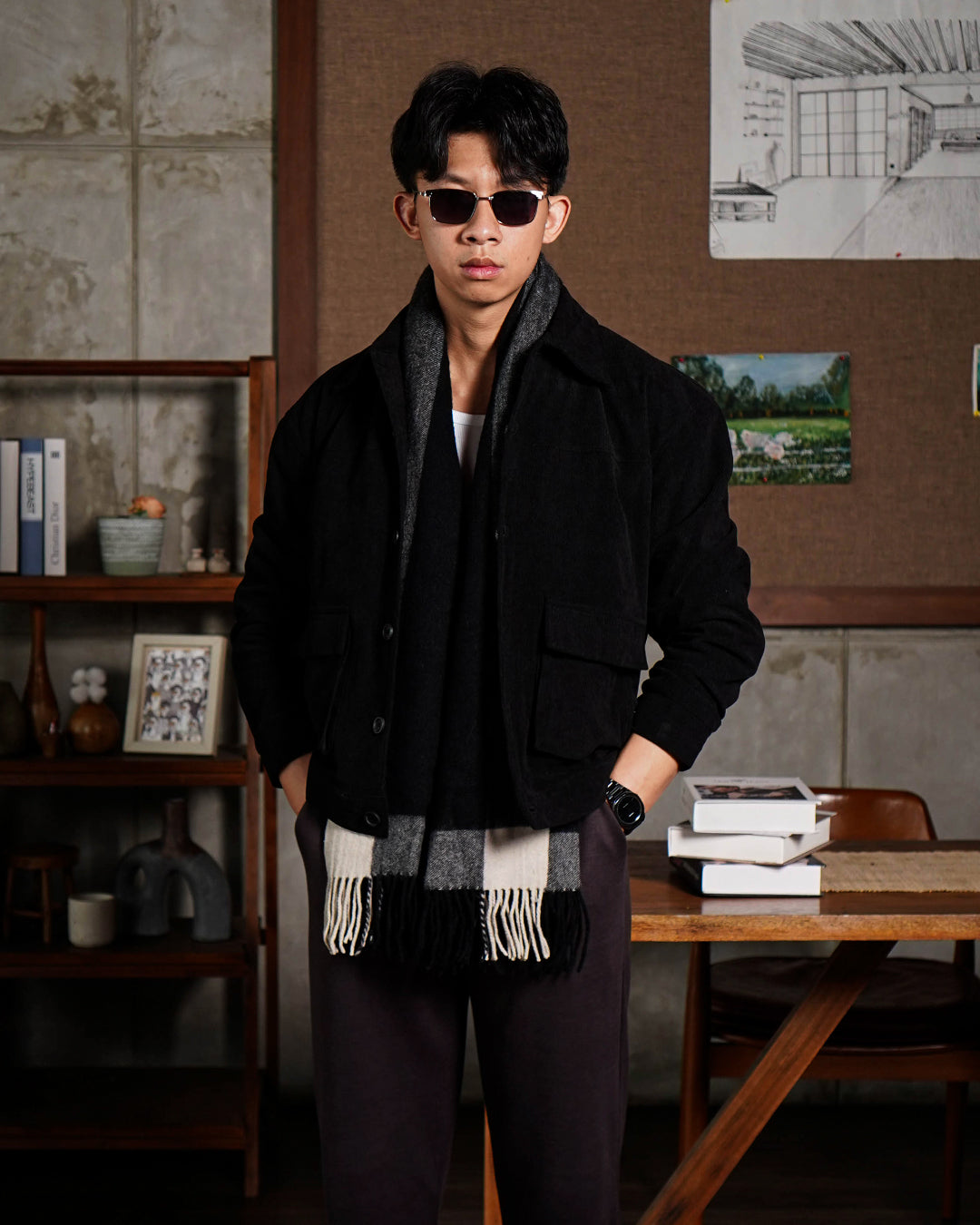 Corduroy Work Jacket Button - Black