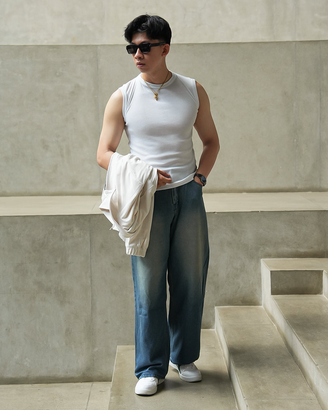 Modern Ribb Tank Top - White