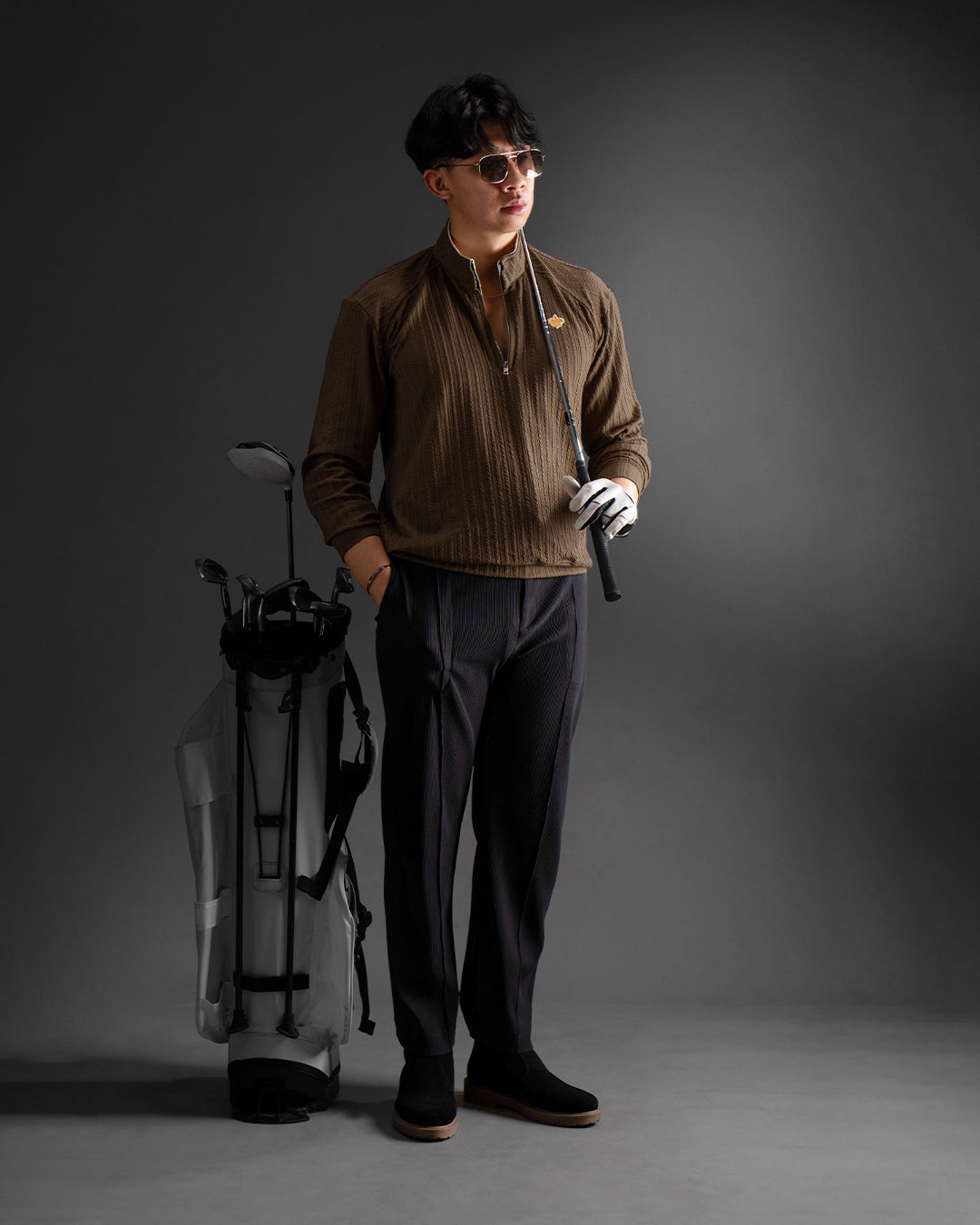 Pull Over Half Zip Knit - Brown