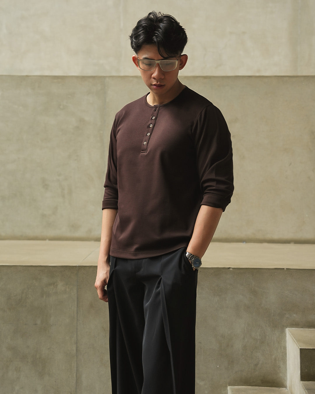 Henley Shirt BreezeWear 2.0 - 3/4 Sleeve - Brown