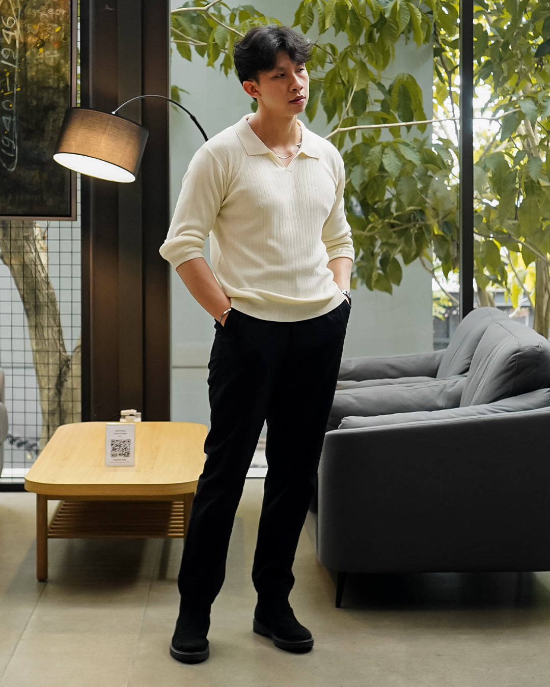 Polo Knitwear Ribbed Longsleeve - Offwhite