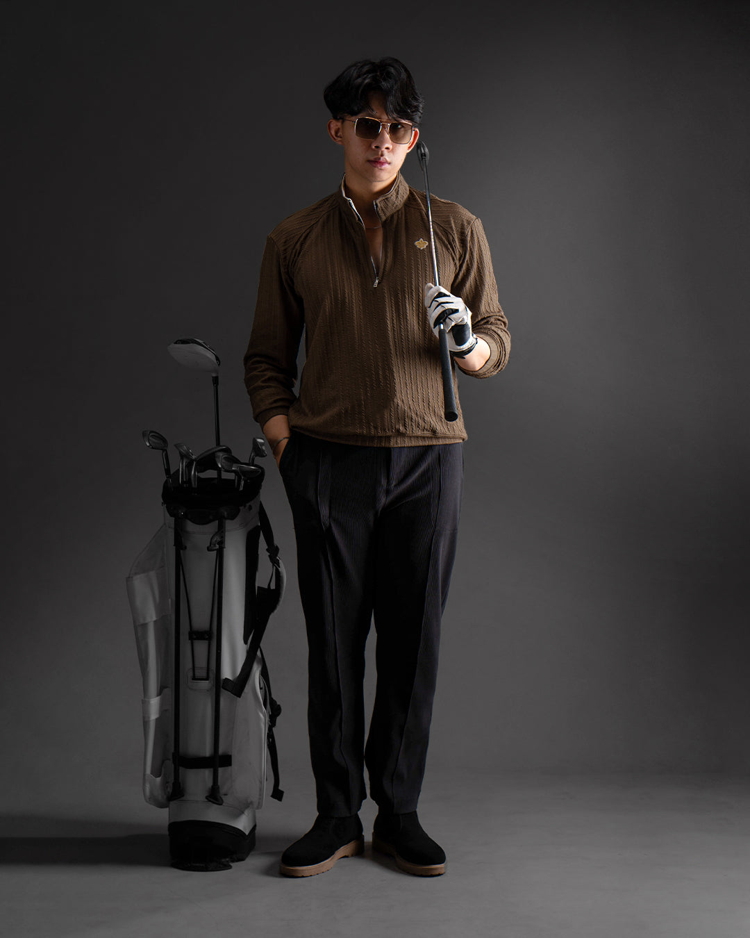 Pull Over Half Zip Knit - Brown