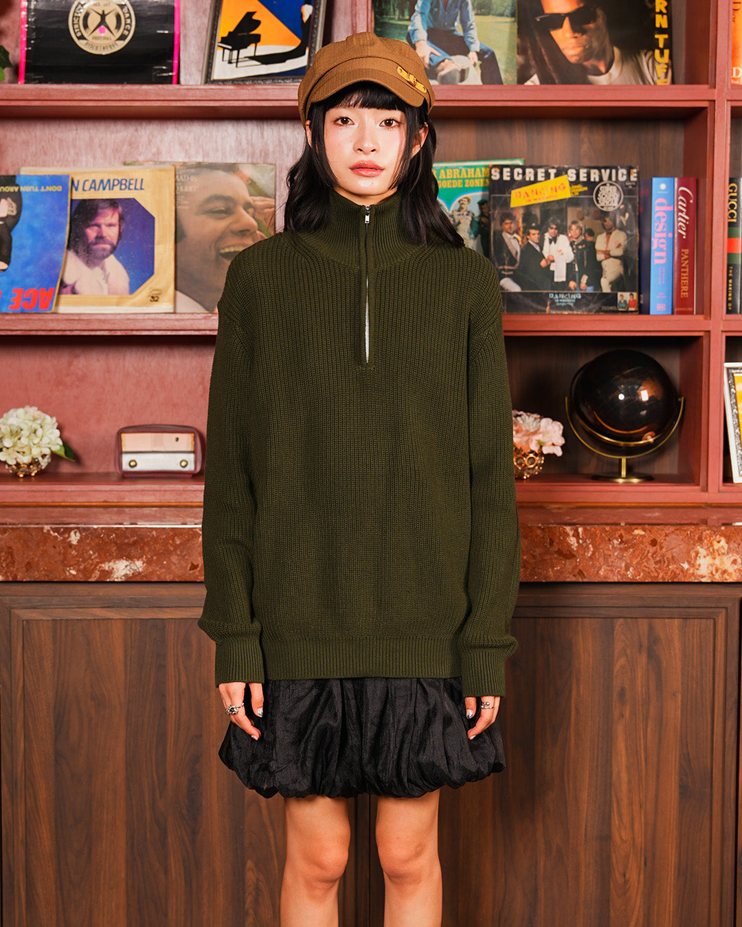 Cotton Rich Half Zip Knitwea - Army