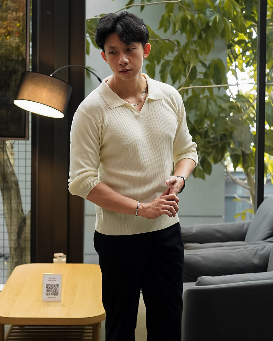 Polo Knitwear Ribbed Longsleeve - Offwhite