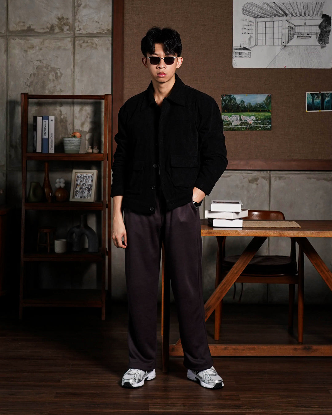 Corduroy Work Jacket Button - Black