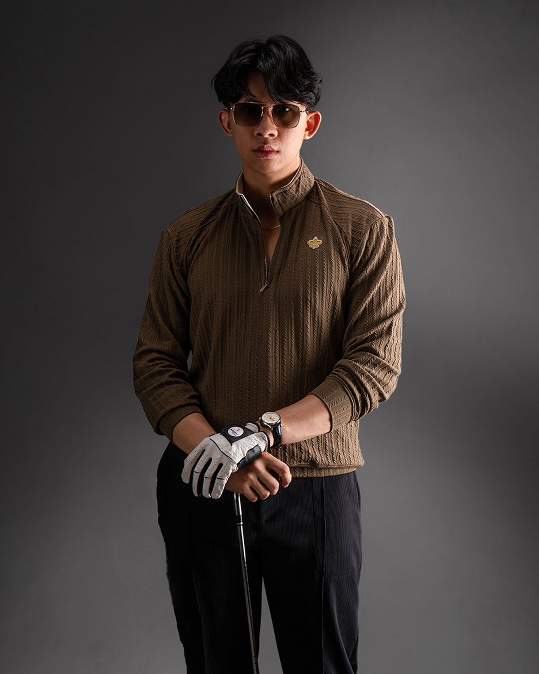 Pull Over Half Zip Knit - Brown