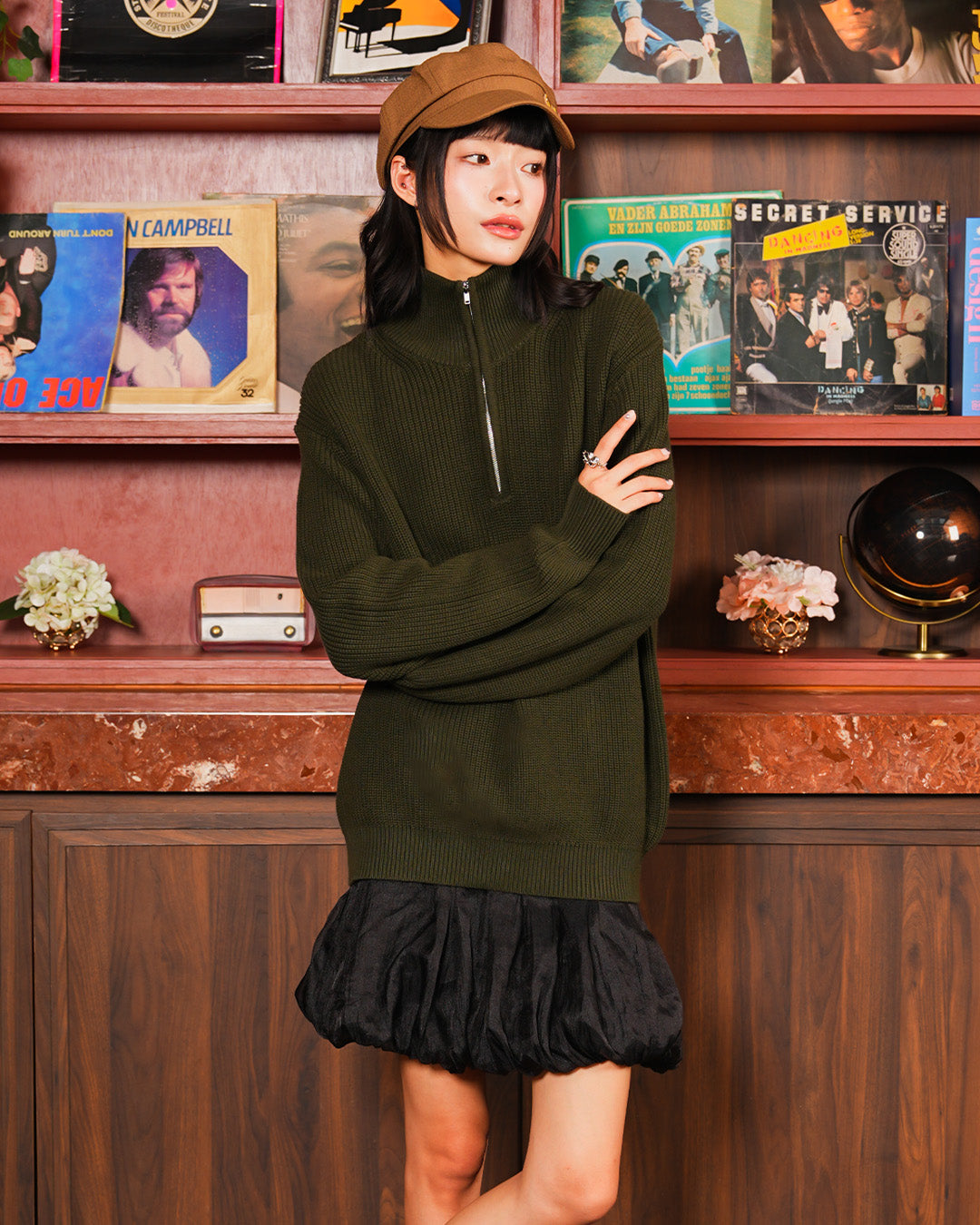 Cotton Rich Half Zip Knitwea - Army