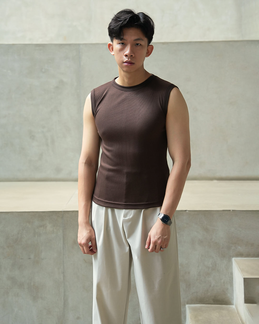 Modern Ribb Tank Top - Coffee