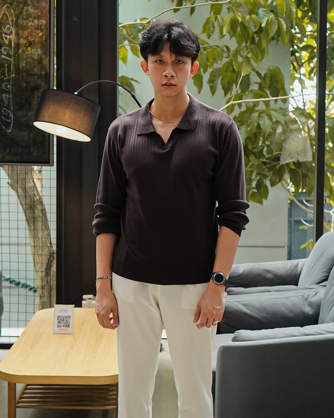 Polo Knitwear Ribbed Longsleeve - Coffee