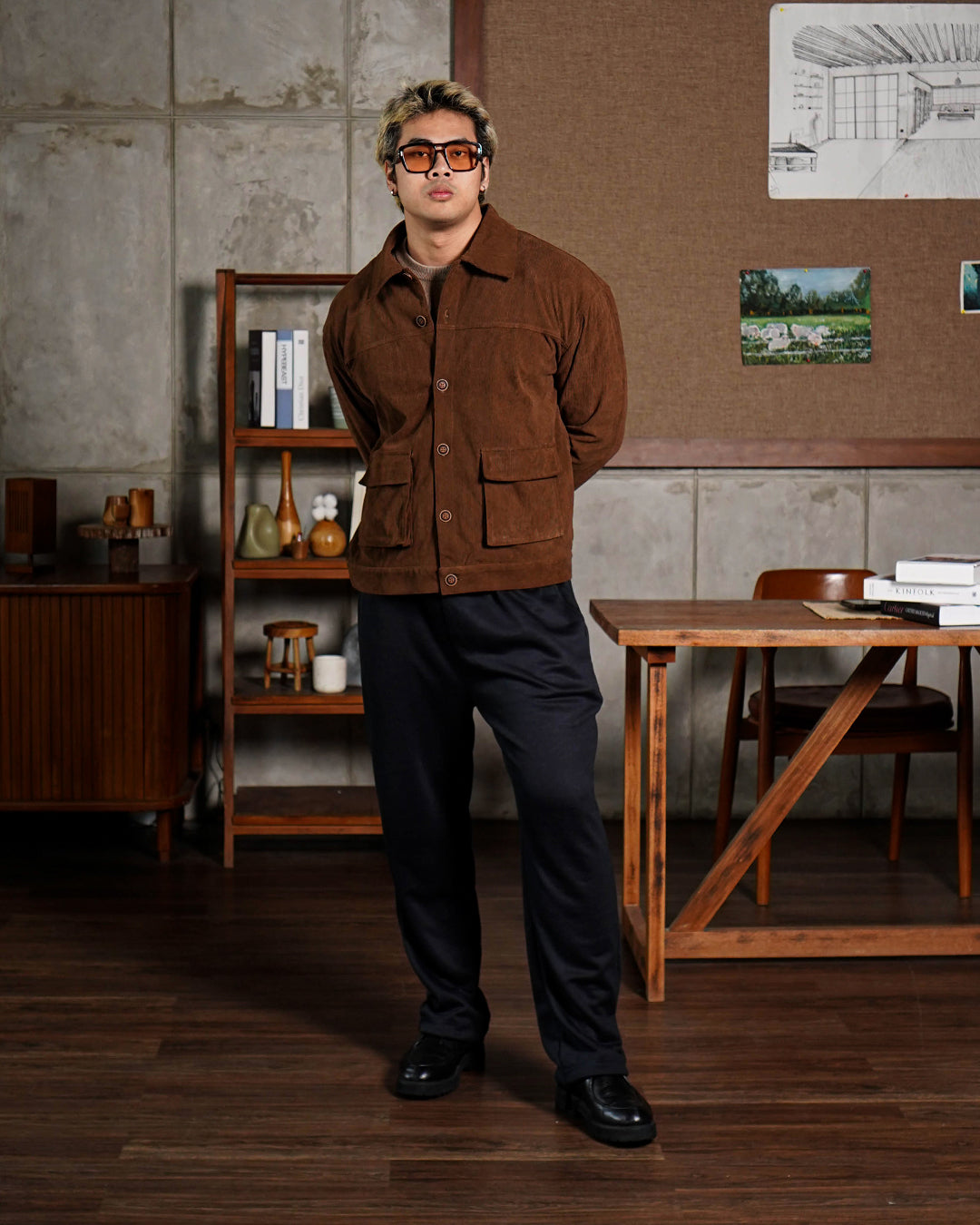 Corduroy Work Jacket Button - Brown